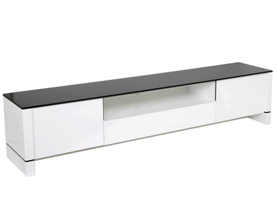 Well Liked Long Low Tv Stands For Modern Tv Stand – White With Black Glass (Photo 1 of 20)