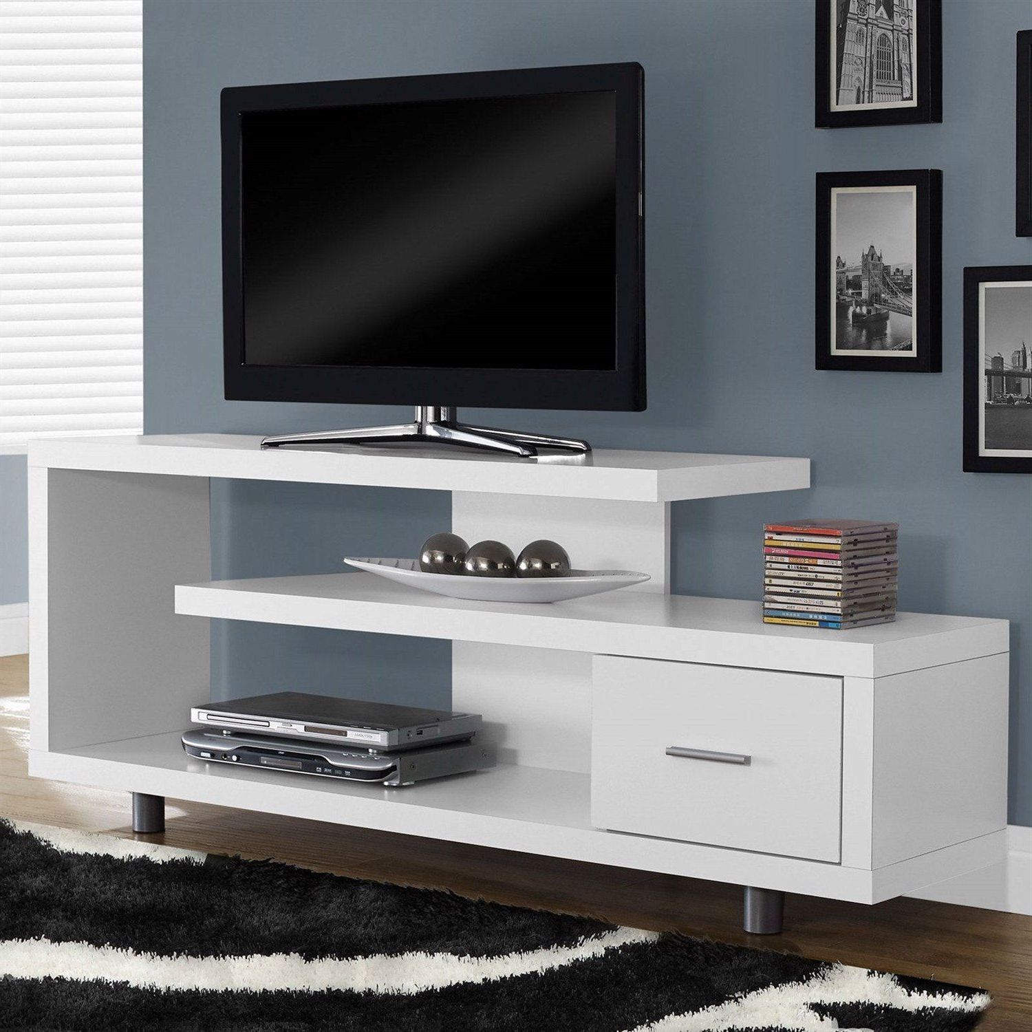 White Modern Tv Stand – Fits Up To 60 Inch Flat Screen Tv (View 1 of 20)