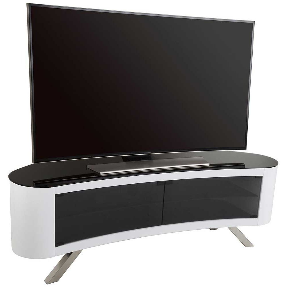 White Oval Tv Stands Pertaining To Current Avf Bay Curved Tv Stand In White (View 2 of 20)