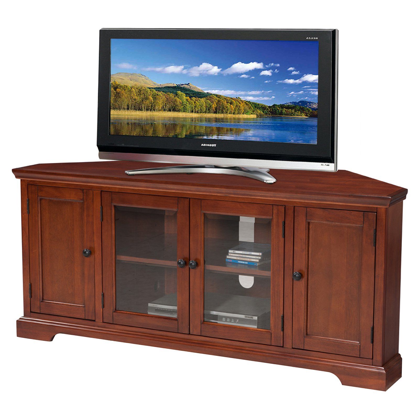 Widely Used Leick Home Riley Holliday 60 In. Corner Tv Stand – Westwood Cherry In Cherry Wood Tv Stands (Photo 20 of 20)