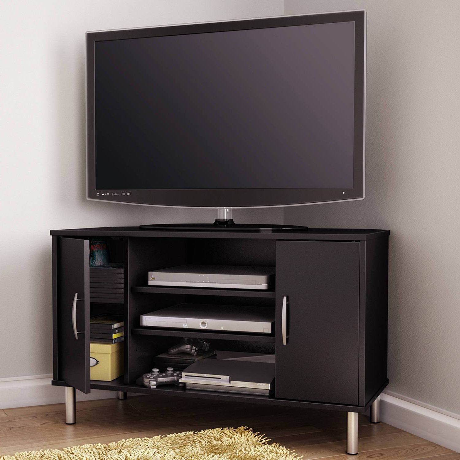 Widely Used Triangular Tv Stands Throughout Storage Cabinets Ideas : Corner Tv Stand Designs Choosing The (View 1 of 20)