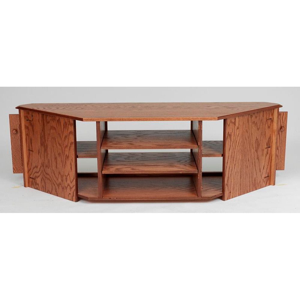 Wooden Corner Tv Stands For Most Recently Released Solid Wood Oak Country Corner Tv Stand W/cabinet – 55" – The Oak (View 13 of 20)