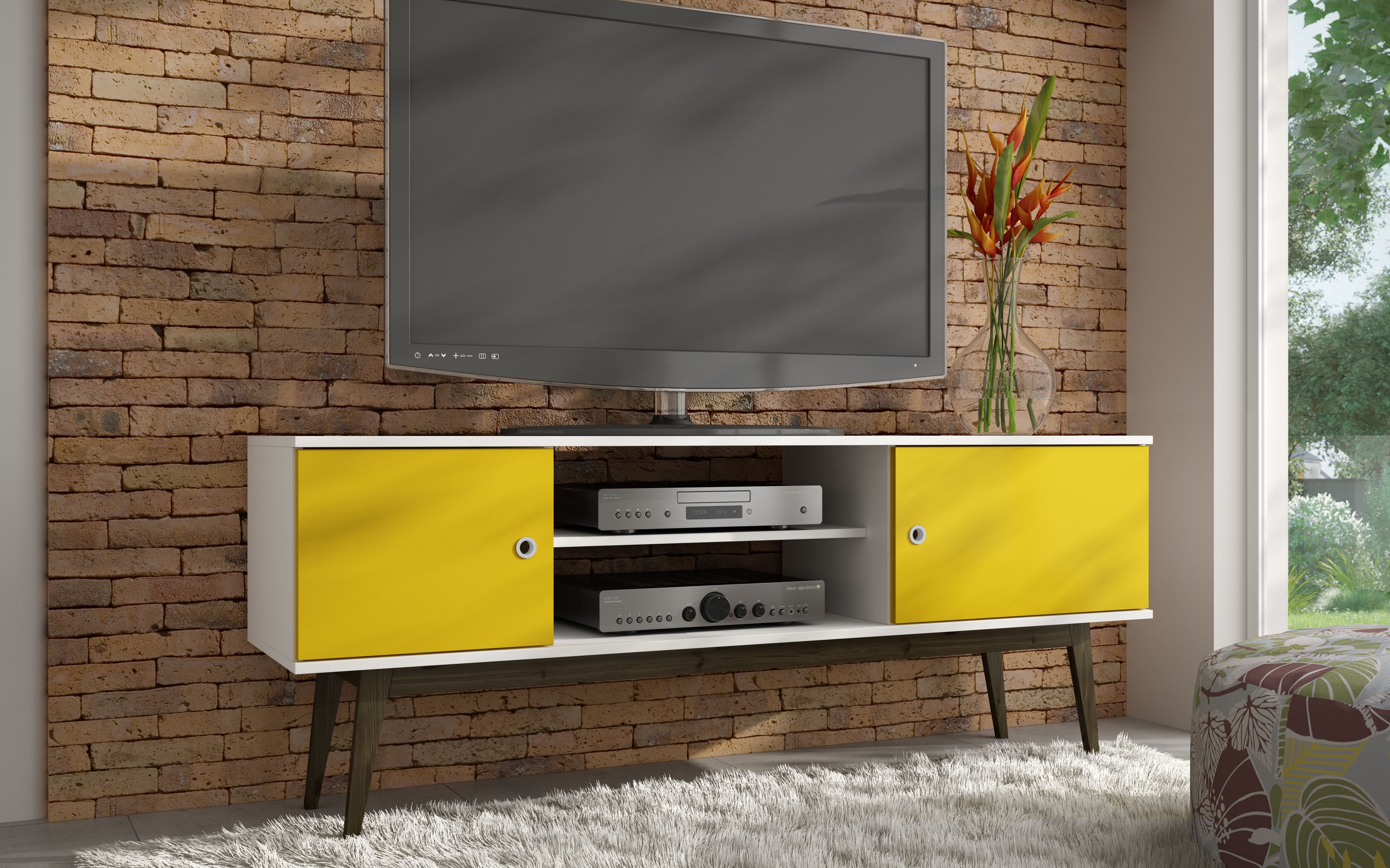 Yellow Tv Stands With Regard To Widely Used Mc Tv Stand Salem White Yellow – Pop N Décor (View 2 of 20)