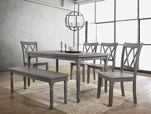 Miskell 3 Piece Dining Sets Intended For Widely Used Best Master Furniture Paige 6 Pcs Dining Set With Bench Rustic Grey (View 19 of 20)