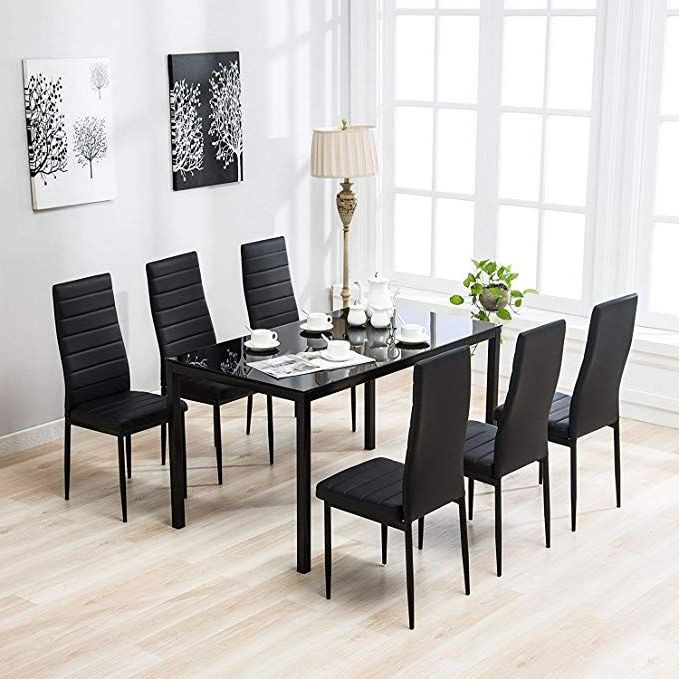 Travon 5 Piece Dining Sets Pertaining To Well Known Mecor 7 Piece Kitchen Dining Set, Glass Top Table With 6 Leather (View 14 of 20)