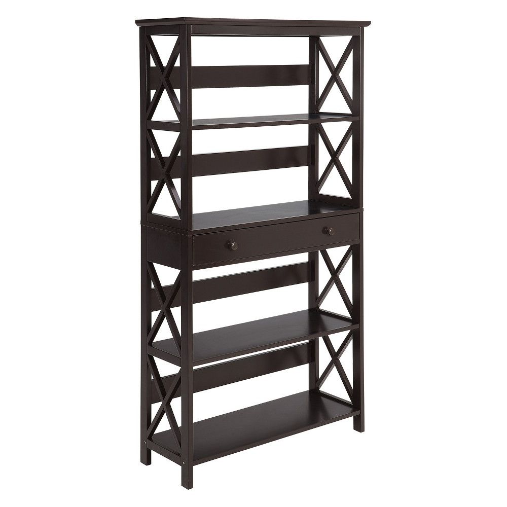 59.75" Oxford 5 Tier Bookcase With Drawer Espresso – Johar Within Popular Ardenvor Etagere Standard Bookcases (Photo 14 of 20)