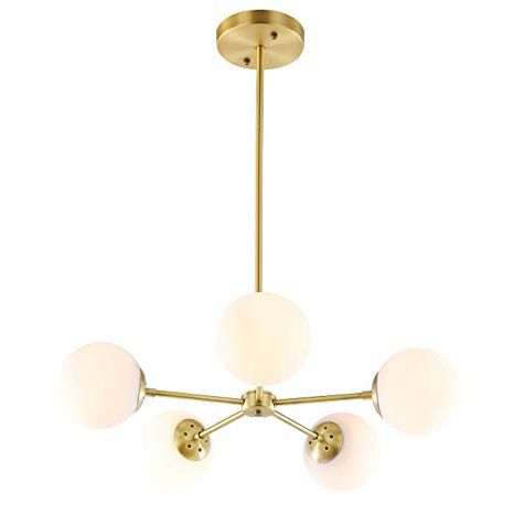 Bautista 5 Light Sputnik Chandeliers Pertaining To Most Popular Light Society Grammercy 5 Light Chandelier Pendant, Brushed Brass With  White Frosted Globes, Classic Mid Century Modern Lighting Fixture (View 16 of 25)