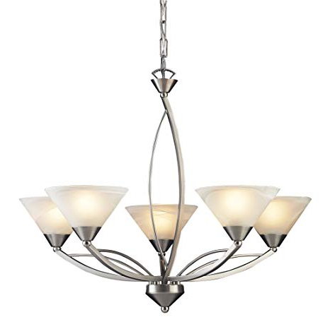 Best And Newest Elk 7637/5 5 Light Chandelier In Satin Nickel And Marbleized White Glass In Suki 5 Light Shaded Chandeliers (View 18 of 25)