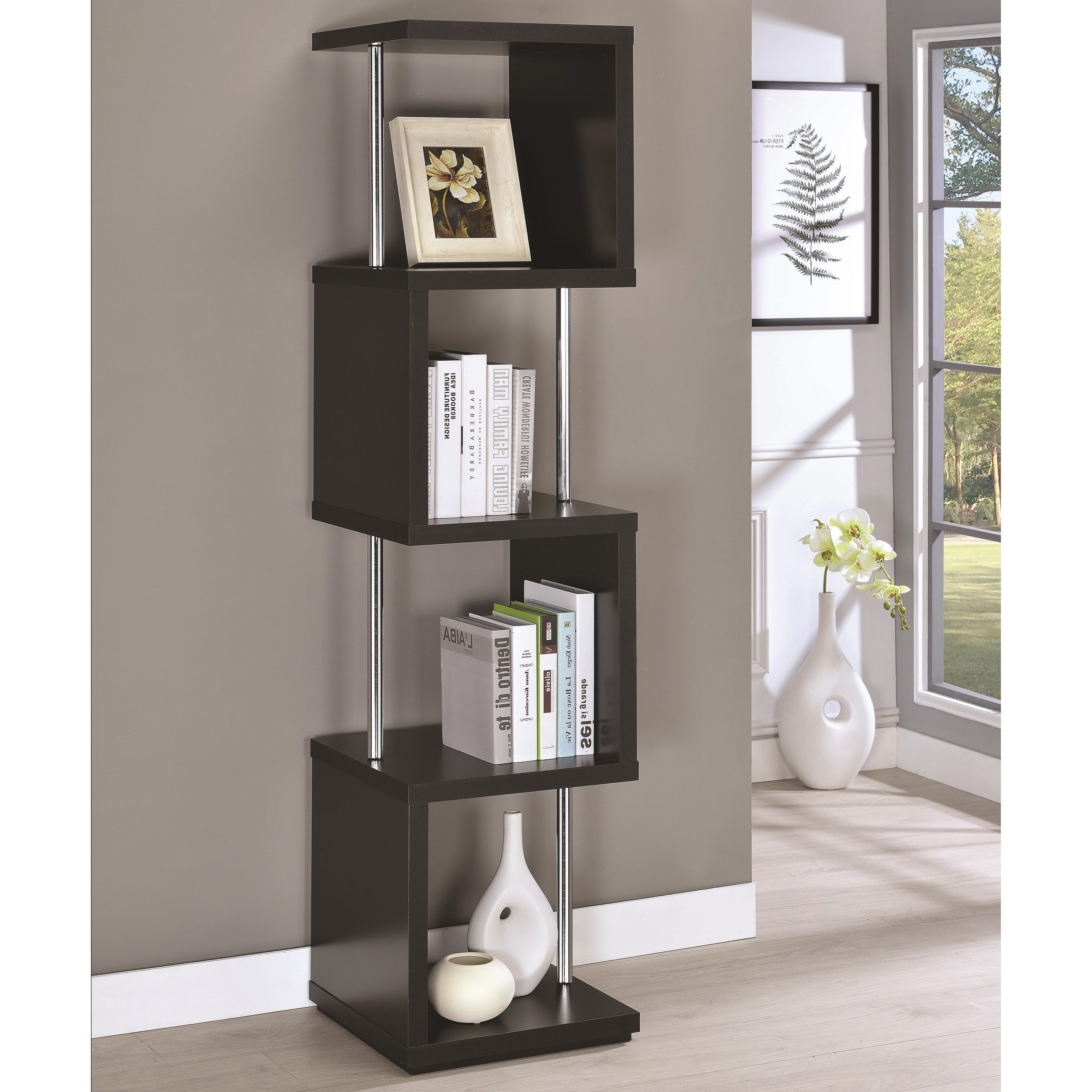 Bookcases Modern Four Tier Bookcasecoaster In 2019 With Most Popular Mckibben Geometric Bookcases (View 9 of 20)