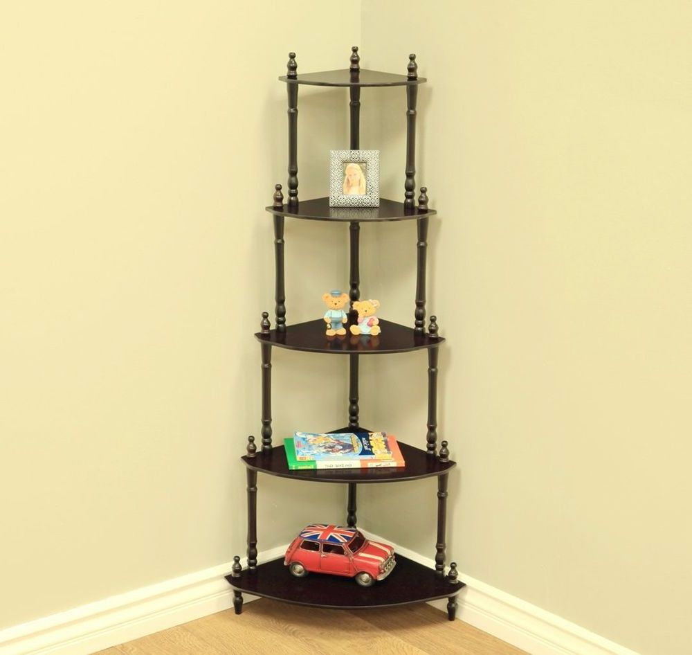 Corner Shelves 5 Tier Shelf Stand Display Wood Storage Pertaining To Recent Ogden Corner Unit Bookcases (Photo 8 of 20)