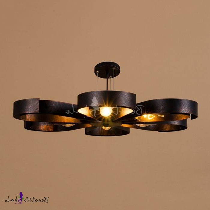 Industrial Semi Flush Ceiling Light In Petal Shape Shade, 6 Pertaining To Fashionable Sherri 6 Light Chandeliers (View 16 of 25)