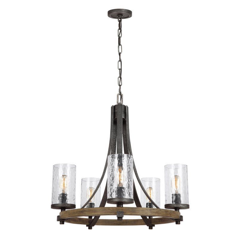 Janette 5 Light Wagon Wheel Chandeliers For Best And Newest Feiss Angelo 5 Light Distressed Weathered Oak Slated Grey (View 24 of 25)