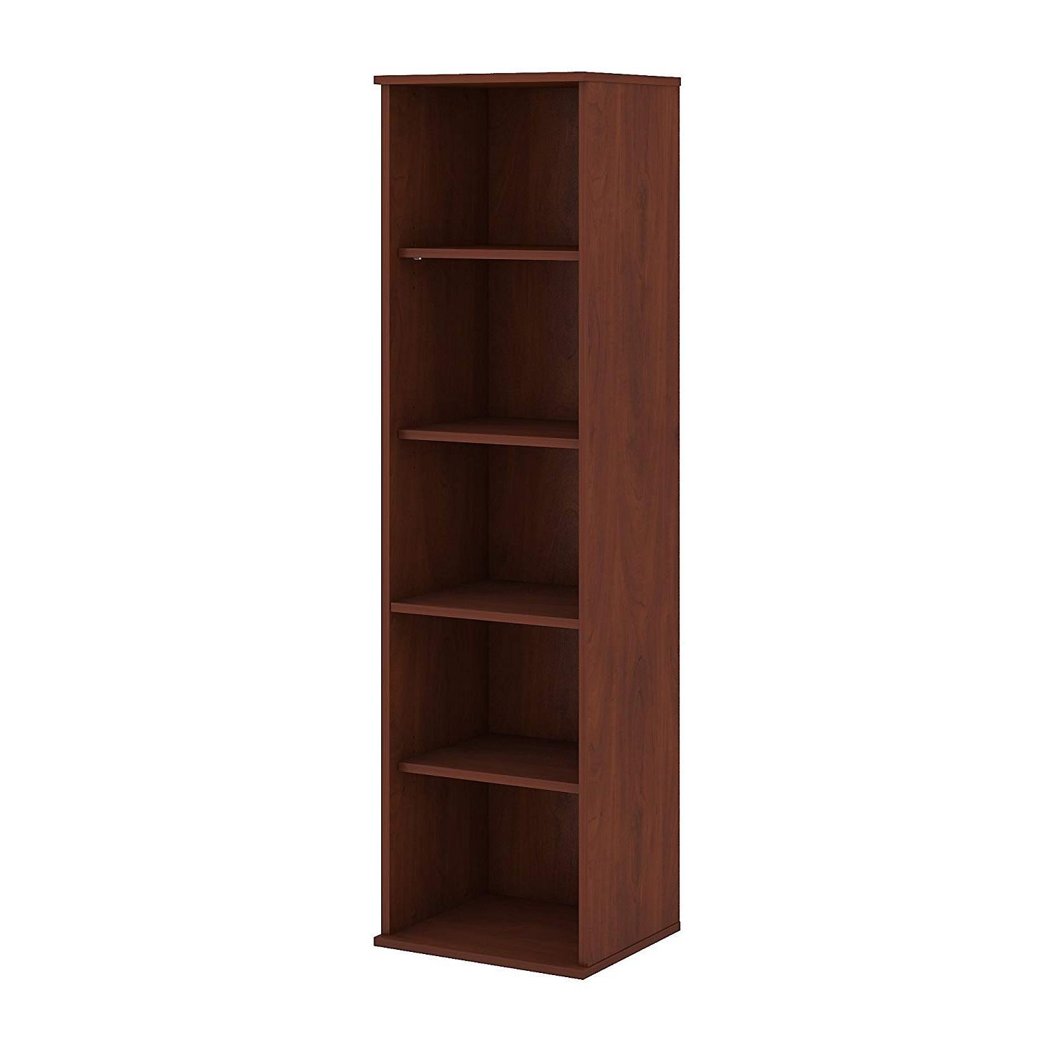 Latest Bush Business Furniture 66h 5 Shelf Narrow Bookcase In Hansen Cherry Within Narrow Profile Standard Cube Bookcases (View 15 of 20)
