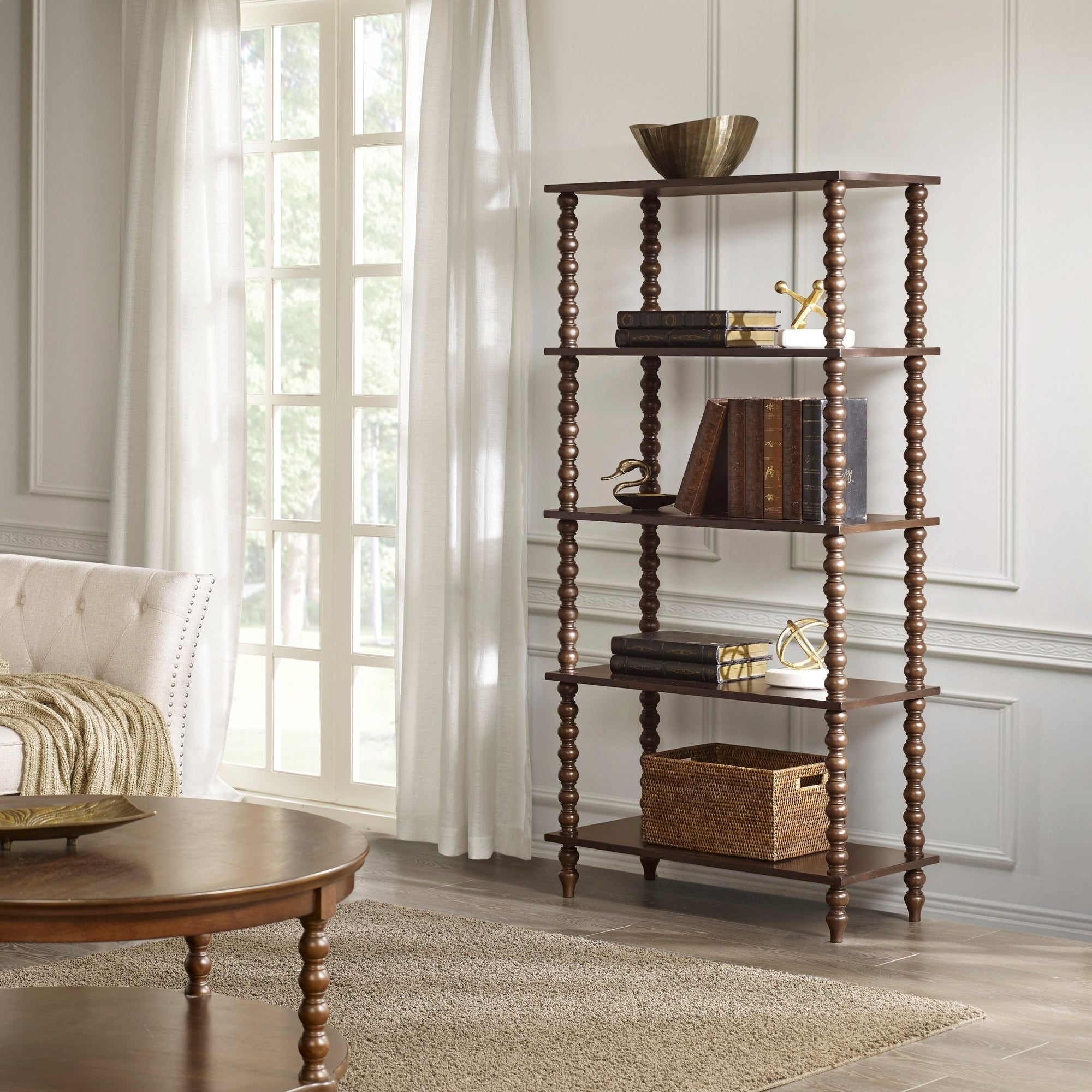 Most Popular Madison Park Signature Beckett Morocco Brown Shelf – 32"w X 15"d X 64.75"h Regarding Beckett Corner Bookcases (Photo 8 of 20)