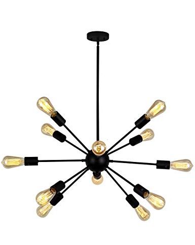 Newest Vroman 12 Light Sputnik Chandeliers Within Vinluz 12 Light Contemporary Sputnik Chandelier Black Mid Century Modern  Ceiling Light Fixtures Hanging Rustic Industrial Pendant Lighting For  Kitchen (View 9 of 25)