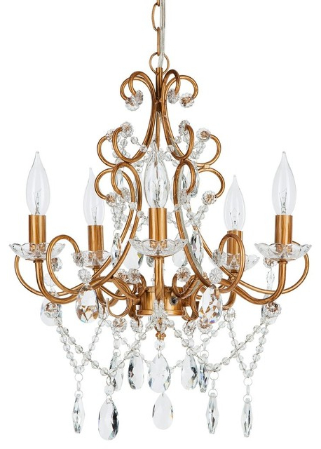 Preferred Theresa 5 Light Wrought Iron Crystal Chandelier, Gold Pertaining To Thresa 5 Light Shaded Chandeliers (View 4 of 25)