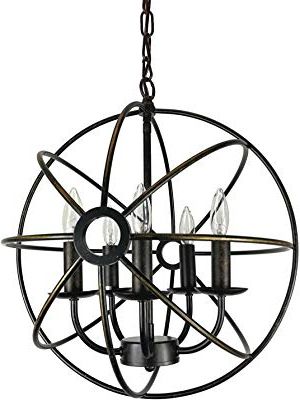 Recent Edvivi Dover 5 Light Oil Rubbed Bronze Sphere Orb Cage Globe Throughout Waldron 5 Light Globe Chandeliers (View 21 of 25)