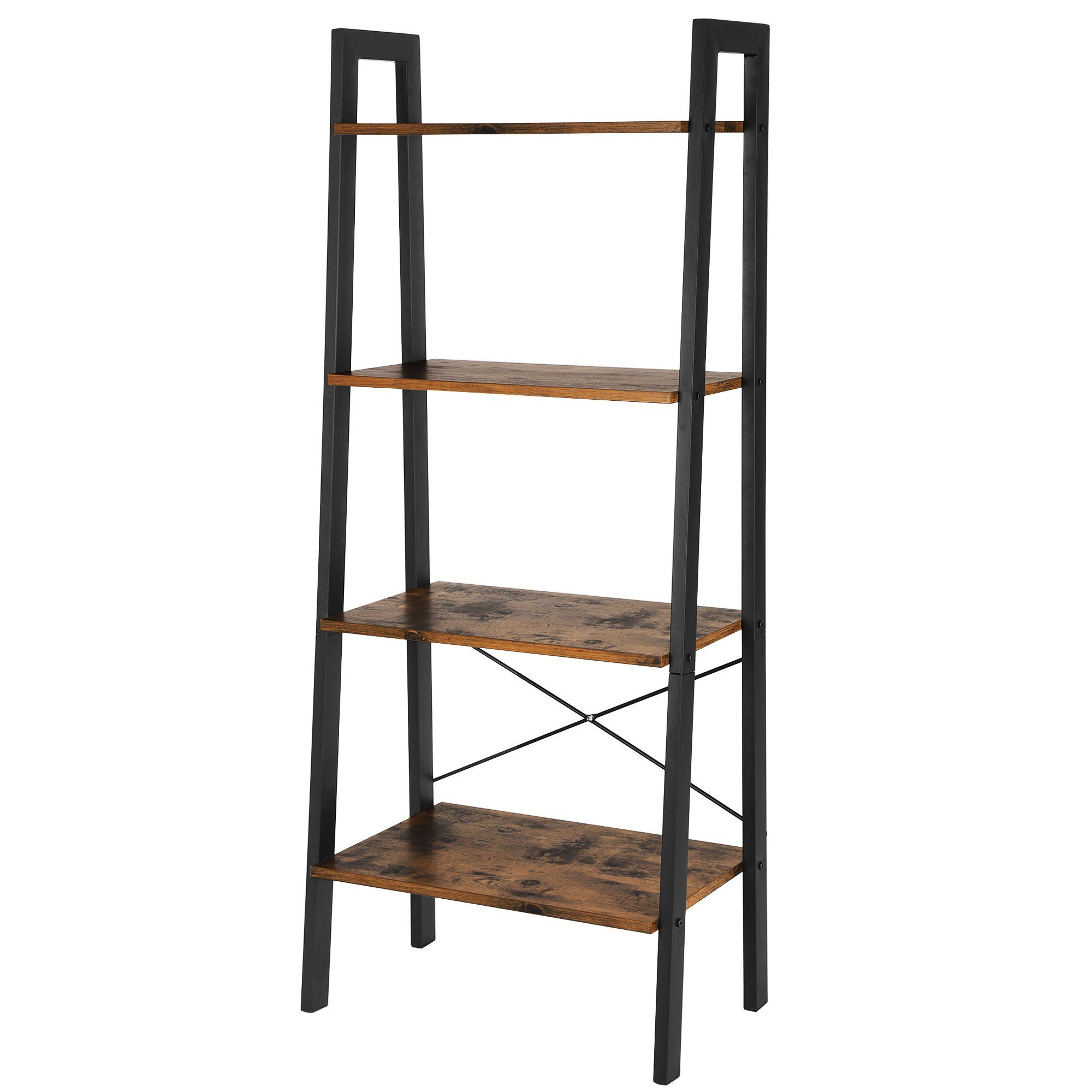 Rech 4 Tier Etagere Bookcases Within Most Up To Date Vasagle Industrial Ladder Shelf, 4 Tier Bookshelf, Storage (Photo 13 of 20)