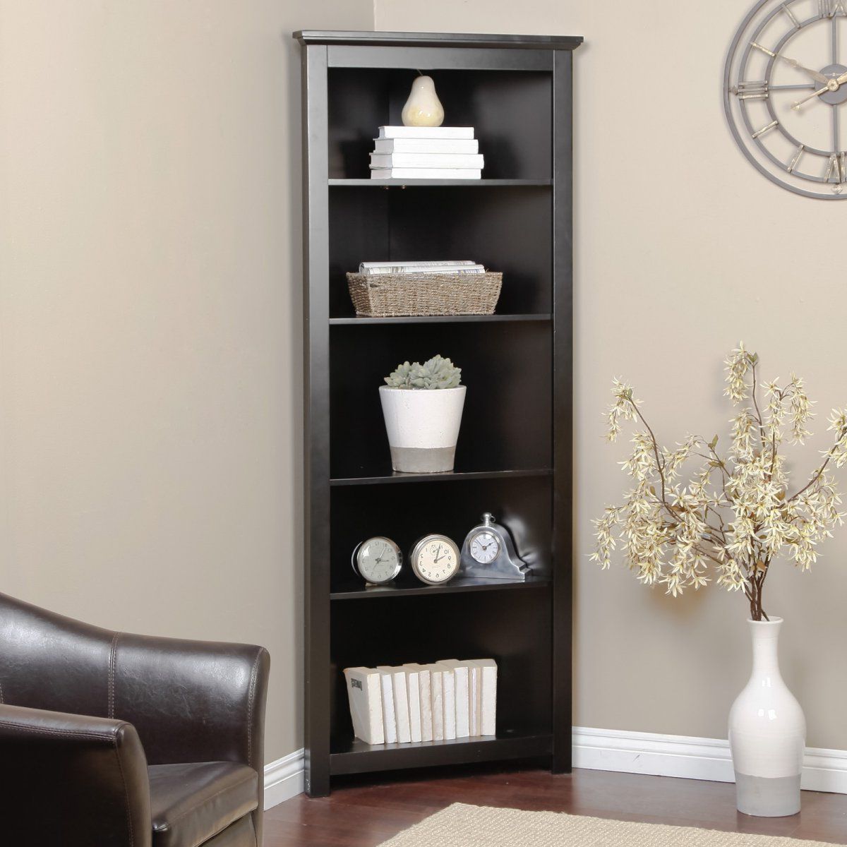 Redford Black Corner Bookcase – Corner Bookcases At Book With Regard To Most Current Ardenvor Corner Bookcases (View 12 of 20)
