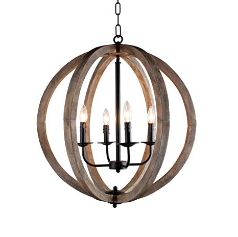 Widely Used Stanton 4 Light Candle Style Rustic Chandelier Wood Frame Orb Foyer  Chandelier 24.4" H X 27.5" W For Blanchette 5 Light Candle Style Chandeliers (Photo 9 of 25)