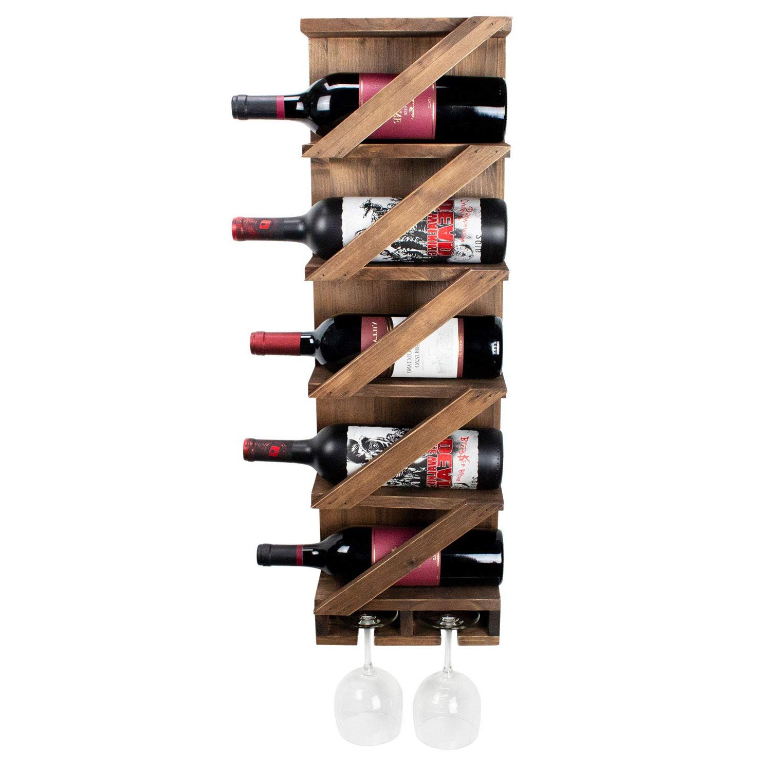 Woodcrest Etagere Bookcases Within Best And Newest Rustic Wine Rack With Hanging Stemware Holder (View 20 of 20)