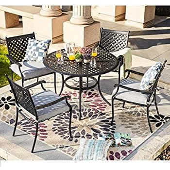 34.6'' Pedestal Dining Tables Within Favorite Amazon : Lokatse Home 5 Piece Outdoor Patio Metal (Photo 21 of 25)