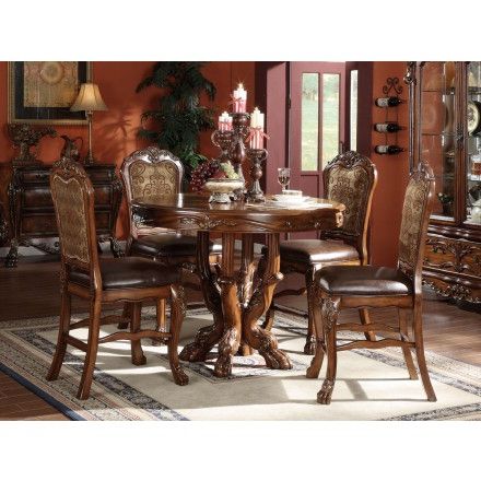 Acme Dresden 5 Pc Round Counter Height Dining Table Set In Throughout Most Popular Overstreet Bar Height Dining Tables (View 12 of 25)