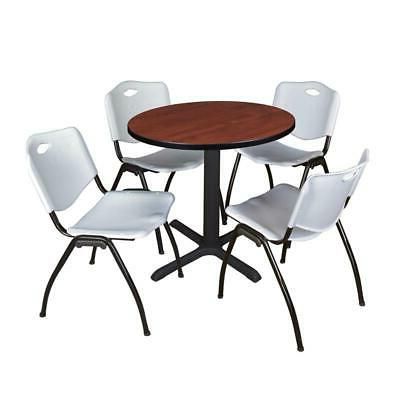 Current Cain 30in. Round Breakroom Table  Cherry & 4 'm' Stack In Round Breakroom Tables And Chair Set (Photo 4 of 25)