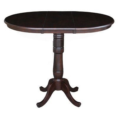 Liesel Bar Height Pedestal Dining Tables In Famous 36" Round Top Pedestal Bar Height Table With 12" Leaf Dark (View 14 of 25)