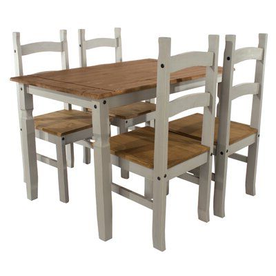 Rosalind Wheeler Nolea 5 – Piece Pine Solid Wood Dining Within 2020 Cammack 29.53'' Pine Solid Wood Dining Tables (Photo 1 of 25)