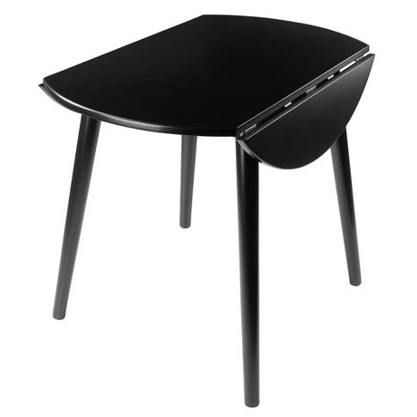 Trendy Adams Drop Leaf Trestle Dining Tables Throughout Winsome Moreno 36" Round Drop Leaf Table, Black Finish (Photo 15 of 25)