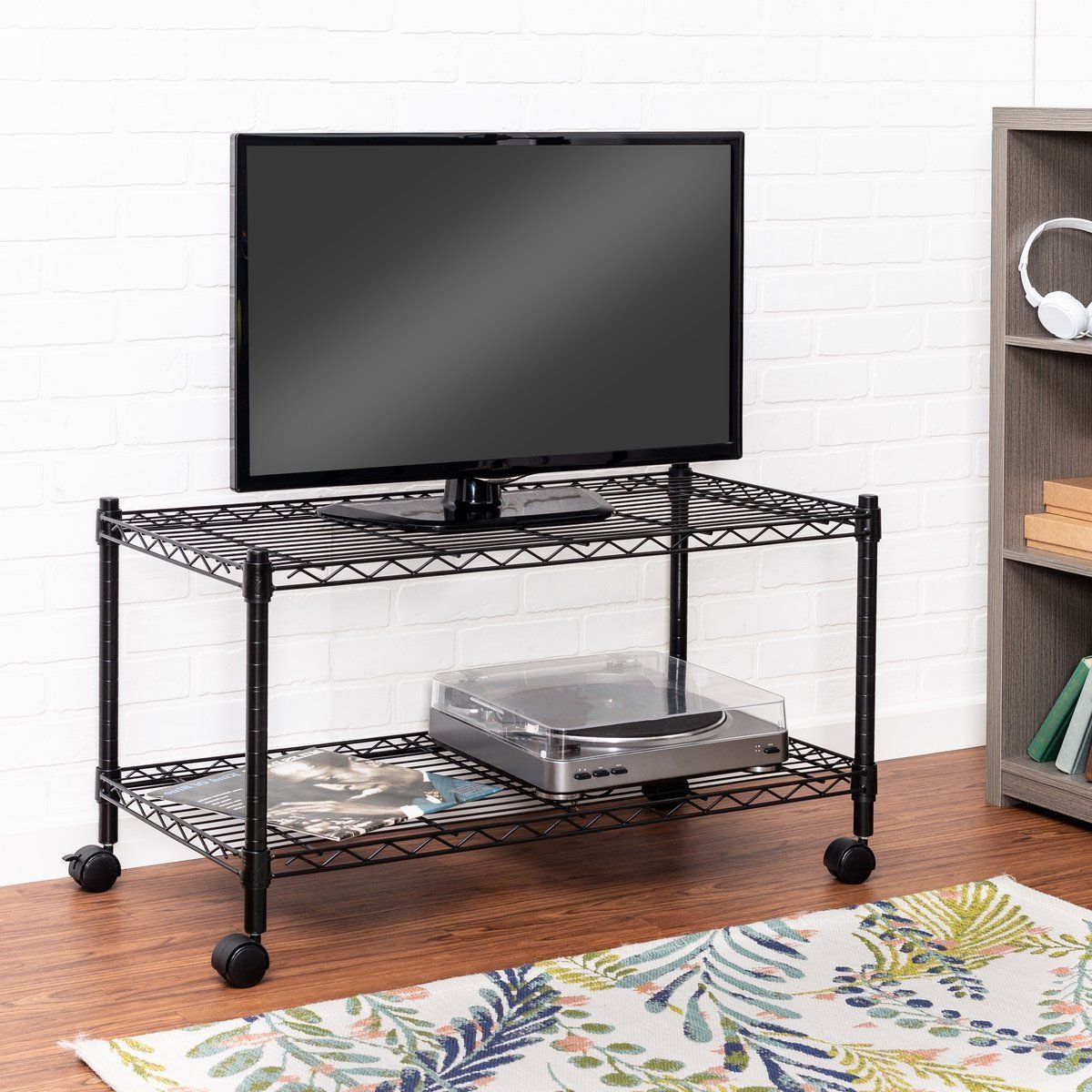 2 Tier Tv Stand And Media Cart, Black (View 5 of 10)