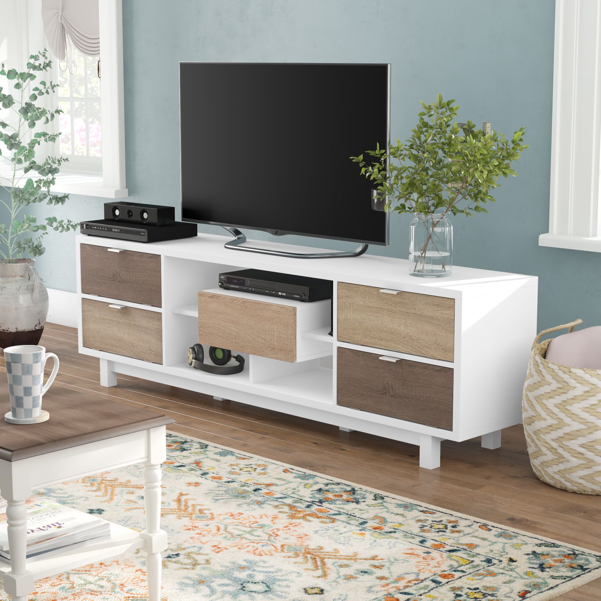 2018 Sahika Tv Stands For Tvs Up To 55" Regarding 75 Inch Long Tv Stand Table White Modern Living Room Low (View 14 of 25)