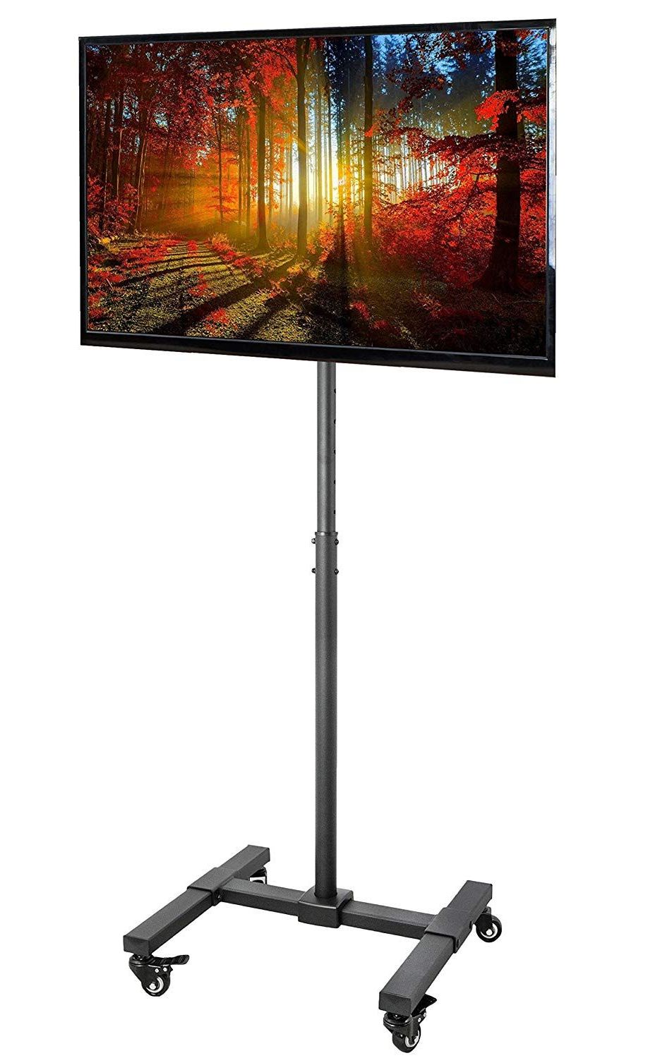 Amazon: Vivo Tv Display Portable Floor Stand Height With Current Rolling Tv Stands With Wheels With Adjustable Metal Shelf (View 7 of 10)