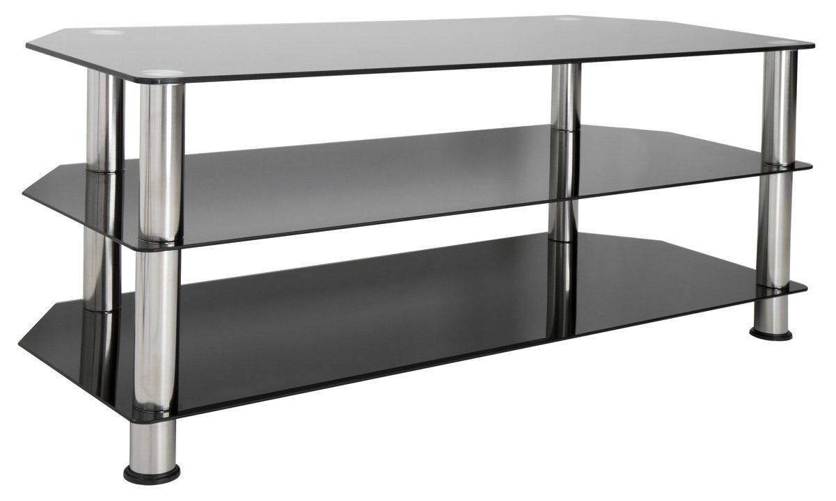 Avf Sdc1140 Universal Black Glass And Chrome Legs Tv Stand In Well Known Rfiver Black Tabletop Tv Stands Glass Base (View 6 of 10)