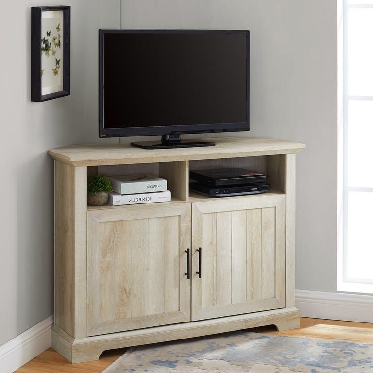 Best And Newest Farmhouse White Oak Corner Tv Stand With Beadboard Door For Grooved Door Corner Tv Stands (View 8 of 10)