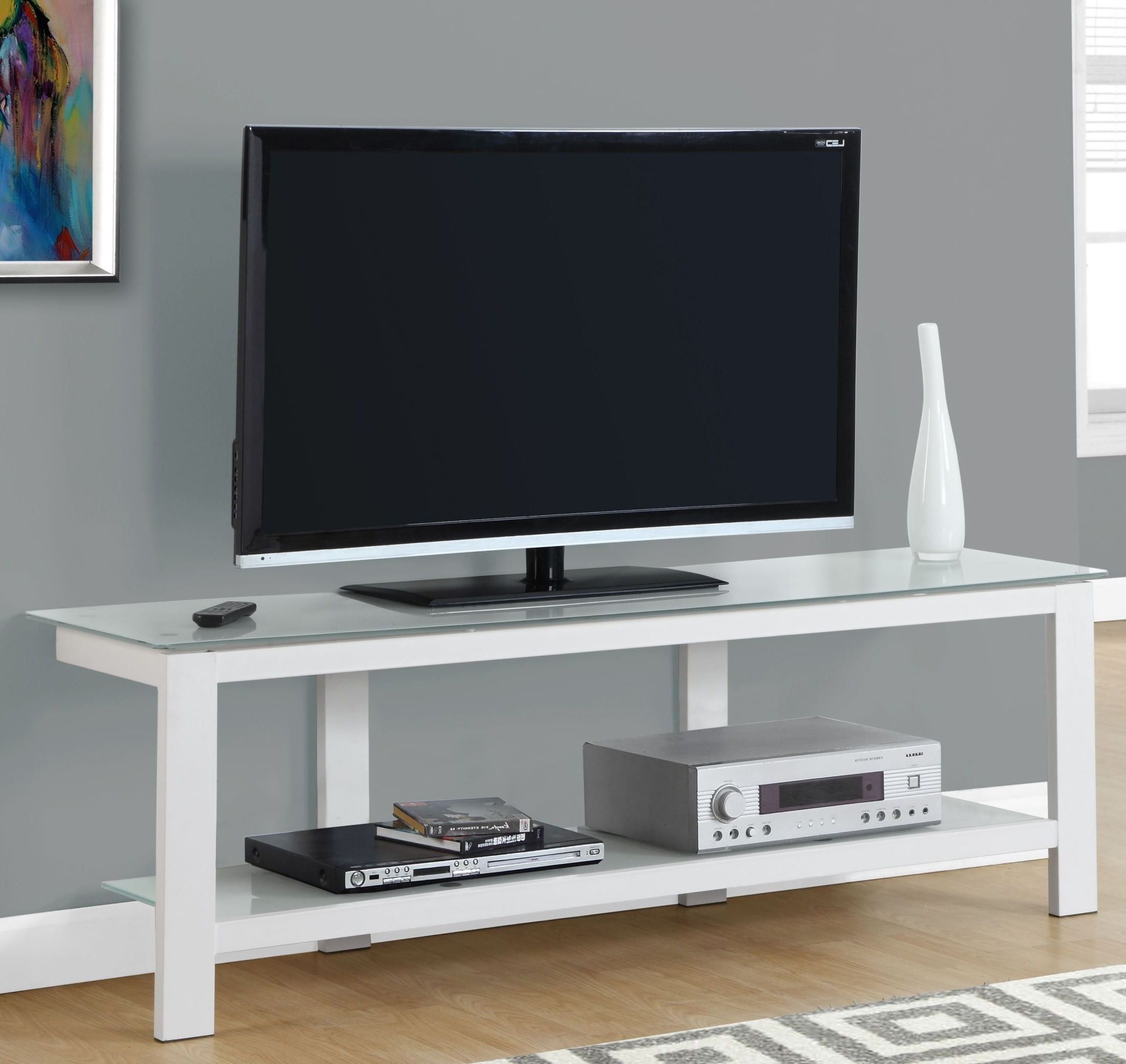 Best And Newest Glass Shelves Tv Stands In White Frosted Tempered Glass 60" Tv Stand From Monarch (Photo 8 of 10)