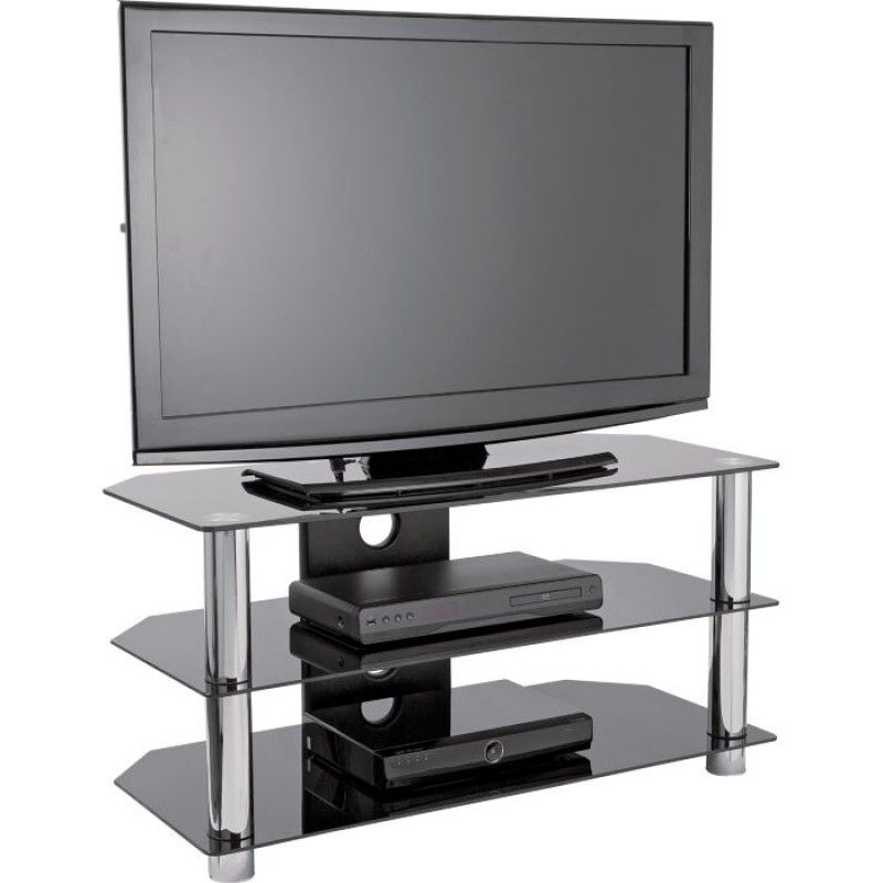 Black Glass Tv Stand With Chrome Legs – Up To 42 Inch With Regard To Famous Tv Stands Fwith Tv Mount Silver/black (Photo 2 of 10)
