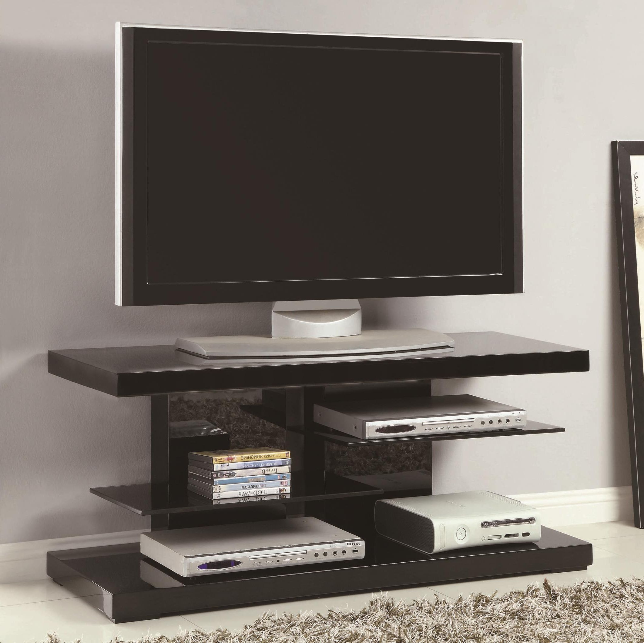 Coaster Tv Stands Modern Tv Stand With Alternating Glass Pertaining To Well Known Contemporary Black Tv Stands Corner Glass Shelf (View 7 of 10)