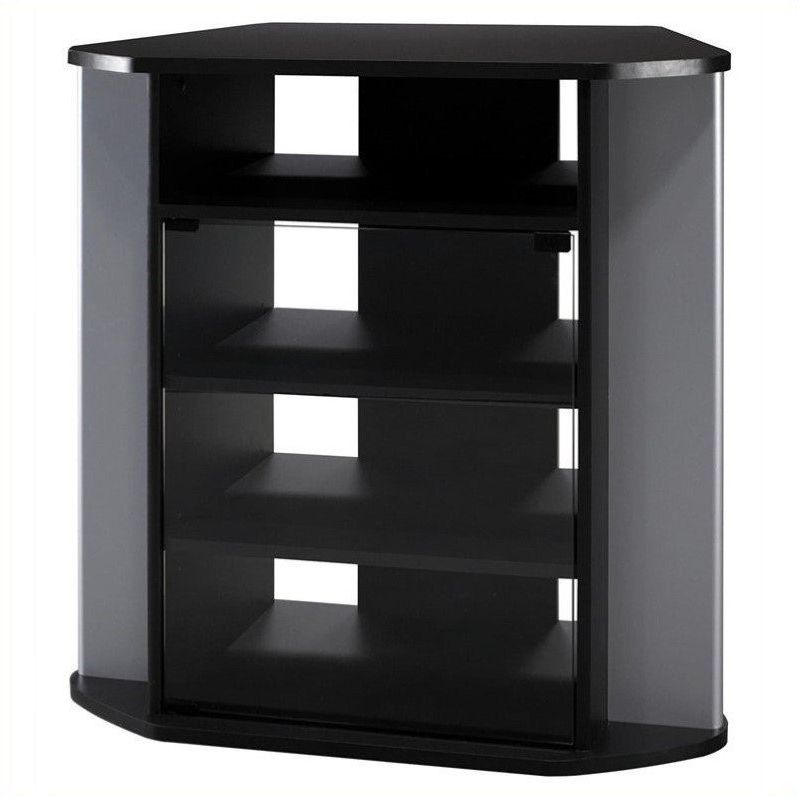 Conrad Metal/glass Corner Tv Stands Within Popular Bush Visions 31" Corner Tv Stand In Black And Silver Metal (View 9 of 10)
