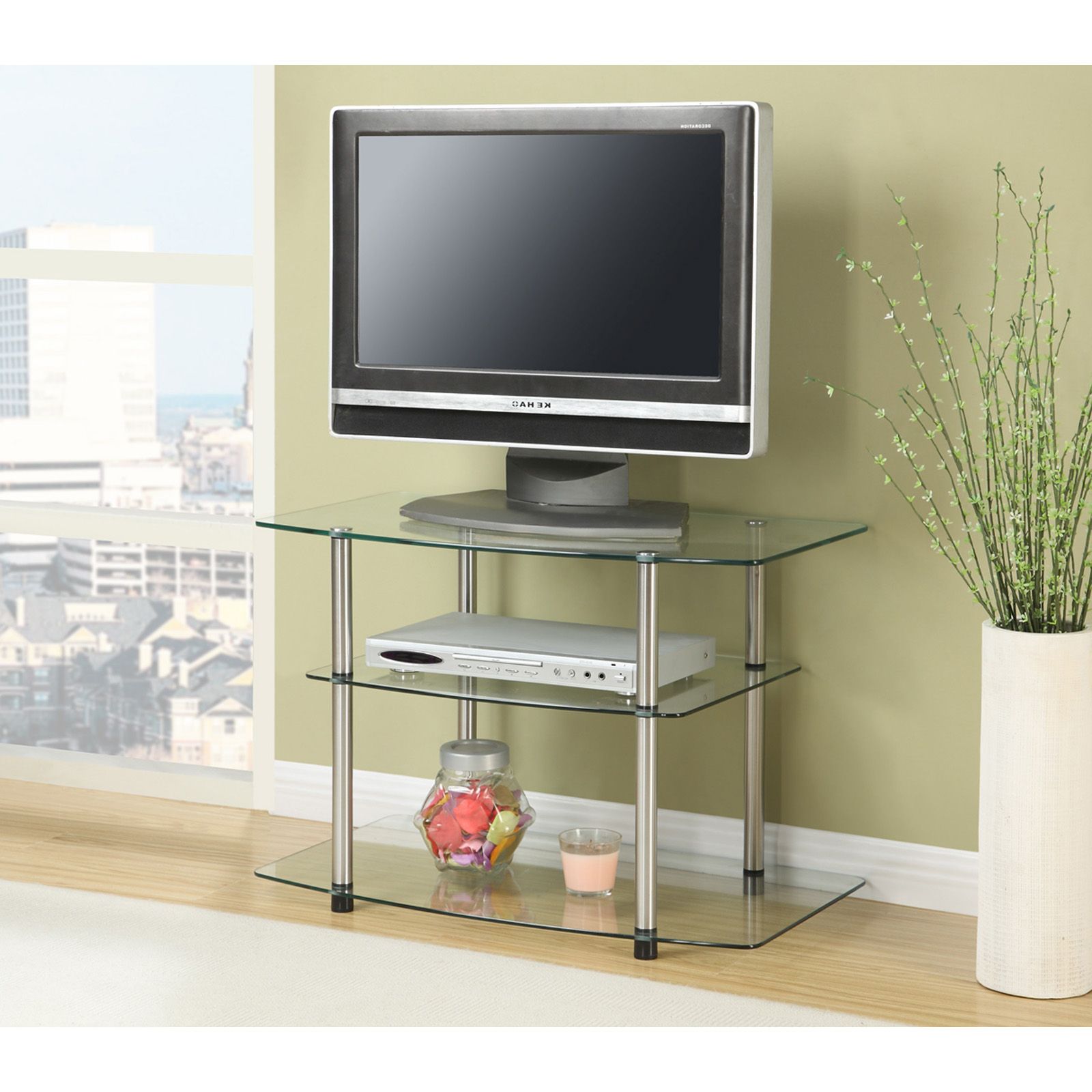 Convenience Concepts Classic Glass 3 Shelf Tv Stand – Tv Inside Current Glass Shelf With Tv Stands (View 6 of 10)