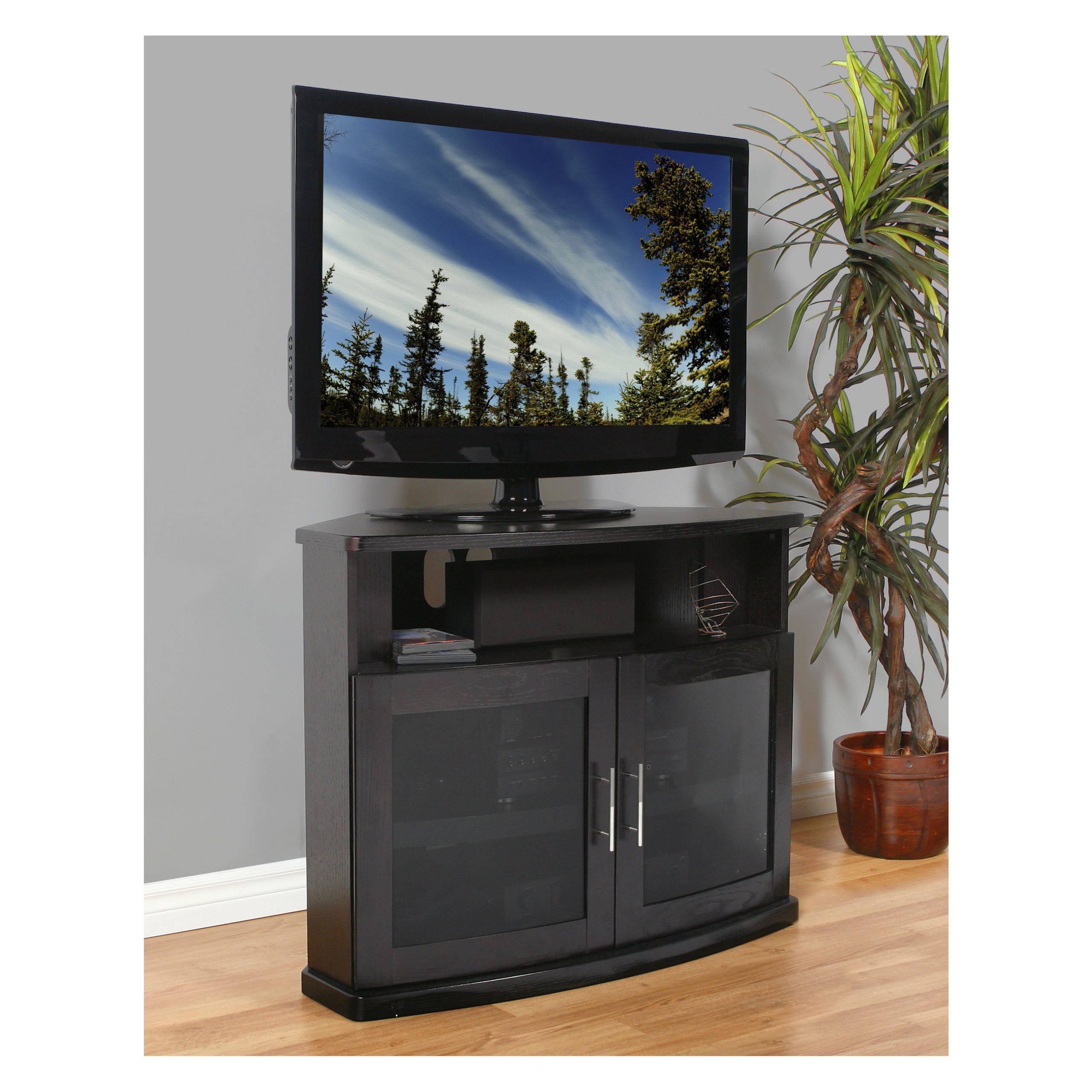 Corner Entertainment Tv Stands Throughout Trendy Plateau Newport 40 B Corner Wood 40 In (View 4 of 10)