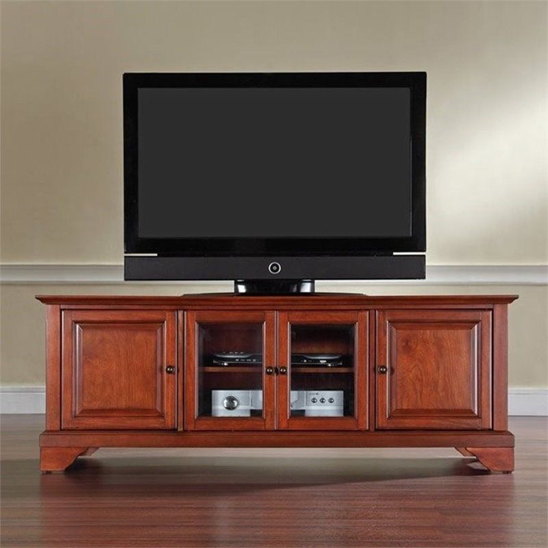 Crosley Lafayette 60" Low Profile Tv Stand In Cherry Inside Most Popular Lorraine Tv Stands For Tvs Up To 60" (Photo 12 of 25)