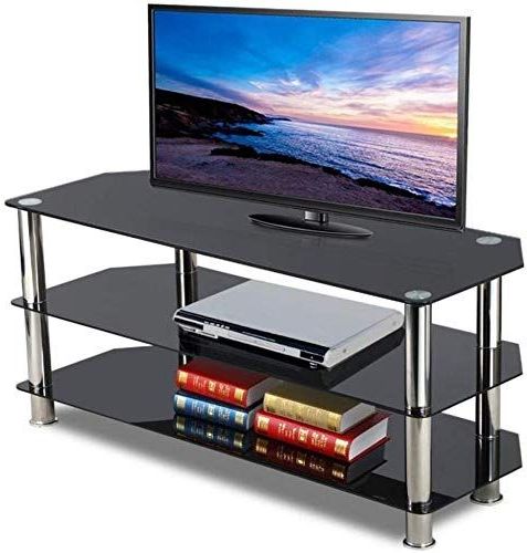 Current Contemporary Black Tv Stands Corner Glass Shelf For Beautiful Dlandhome Black Tempered Glass Corner Tv Stand (View 10 of 10)