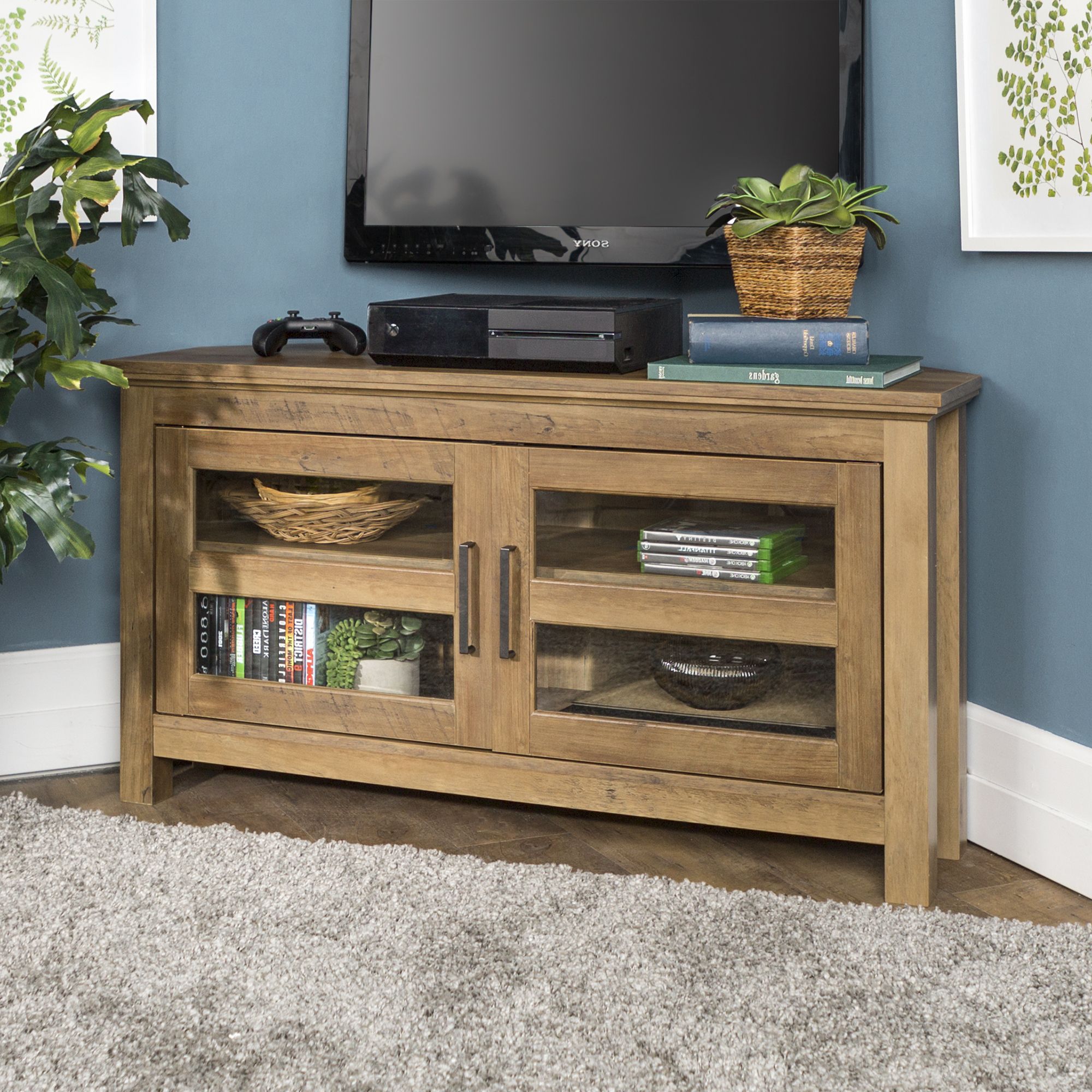 Current Lionel Corner Tv Stands For Tvs Up To 48" Intended For Walker Edison Wood Corner Tv Stand For Tvs Up To 48 (Photo 8 of 10)