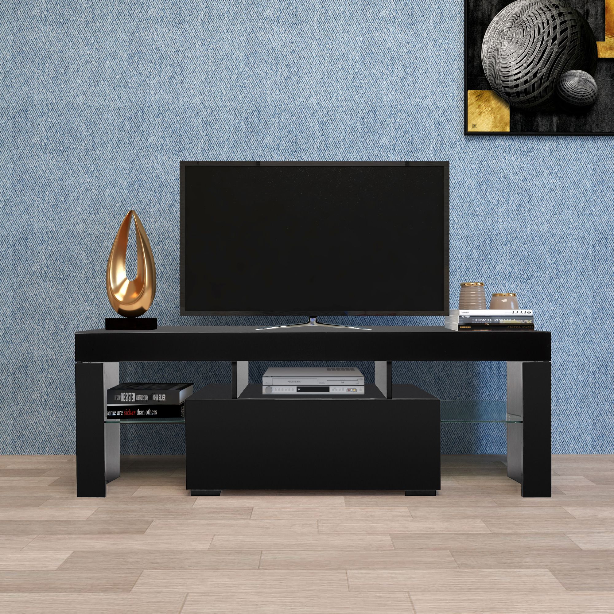 Entertainment Centers And Tv Stands, Yofe Tv Stand With Inside Current Tv Stands Fwith Tv Mount Silver/black (View 4 of 10)