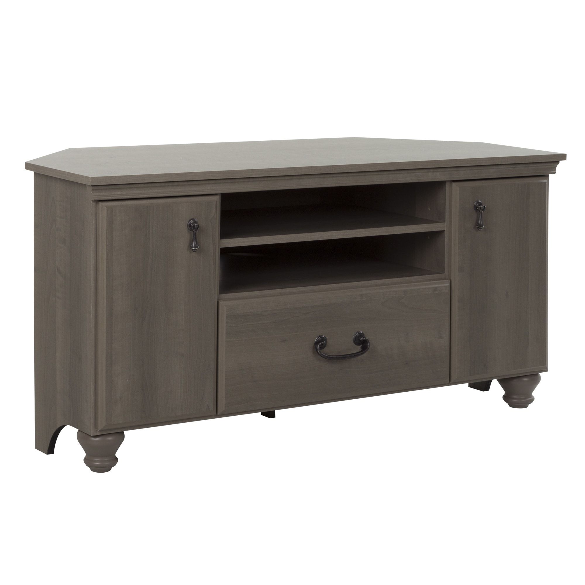 Exhibit Corner Tv Stands Inside Popular South Shore Grey Laminate Corner Tv Stand With Adjustable (Photo 10 of 10)