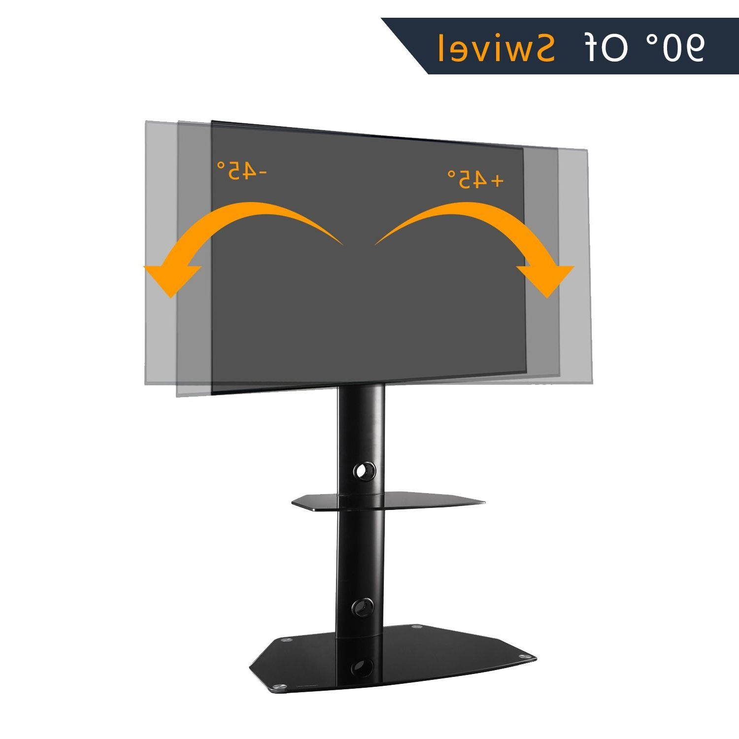 Famous Floor Tv Stands With Swivel Mount And Tempered Glass Shelves For Storage Inside Rfiver Tavr Furniture Modern Black Swivel Mount Floor Tv (View 7 of 10)