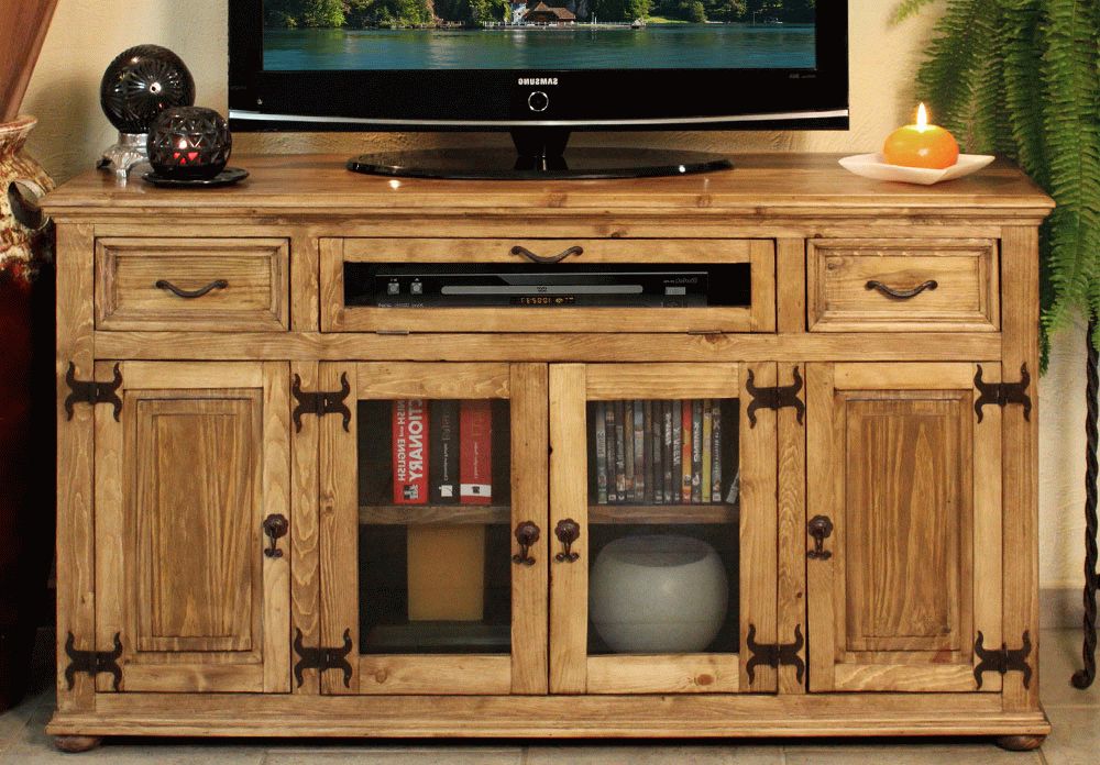 Famous Rustic Tv Stand, Rustic Tv Console, Pine Wood Tv Cabinet With Rustic Country Tv Stands In Weathered Pine Finish (View 5 of 10)