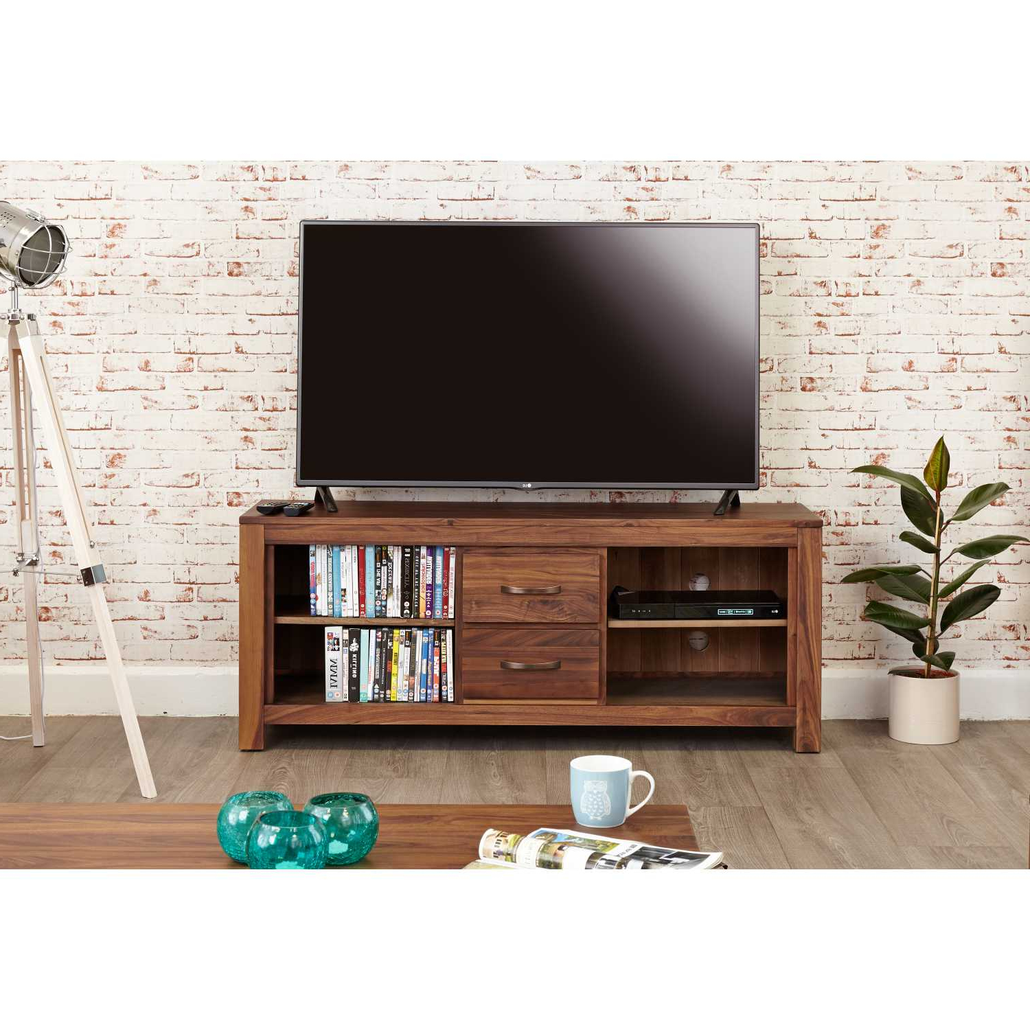 Famous Tv Stands With 2 Open Shelves 2 Drawers High Gloss Tv Unis Regarding Solid Walnut Widescreen Television Cabinet Tv Media Unit (View 7 of 10)